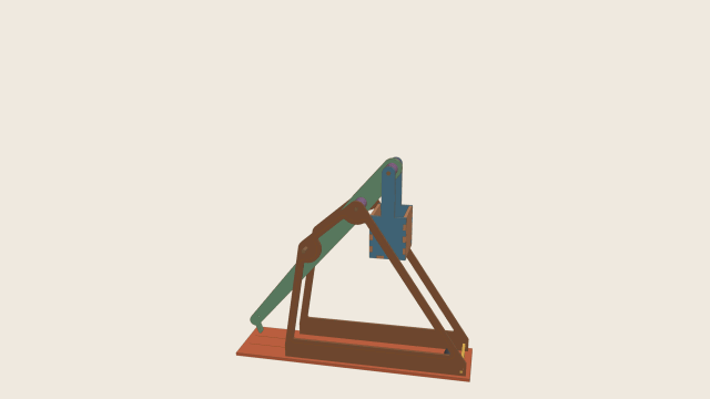 The trebuchet firing, slowed down: the counterweight drops, the arm swings over the top and the sling lets the ball go